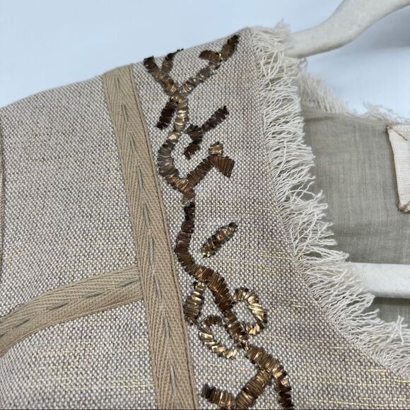 YA-YA Raw Edge Embroidered Canvas Roundneck Hook and Loop Beige Jacket - Picture 6 of 12